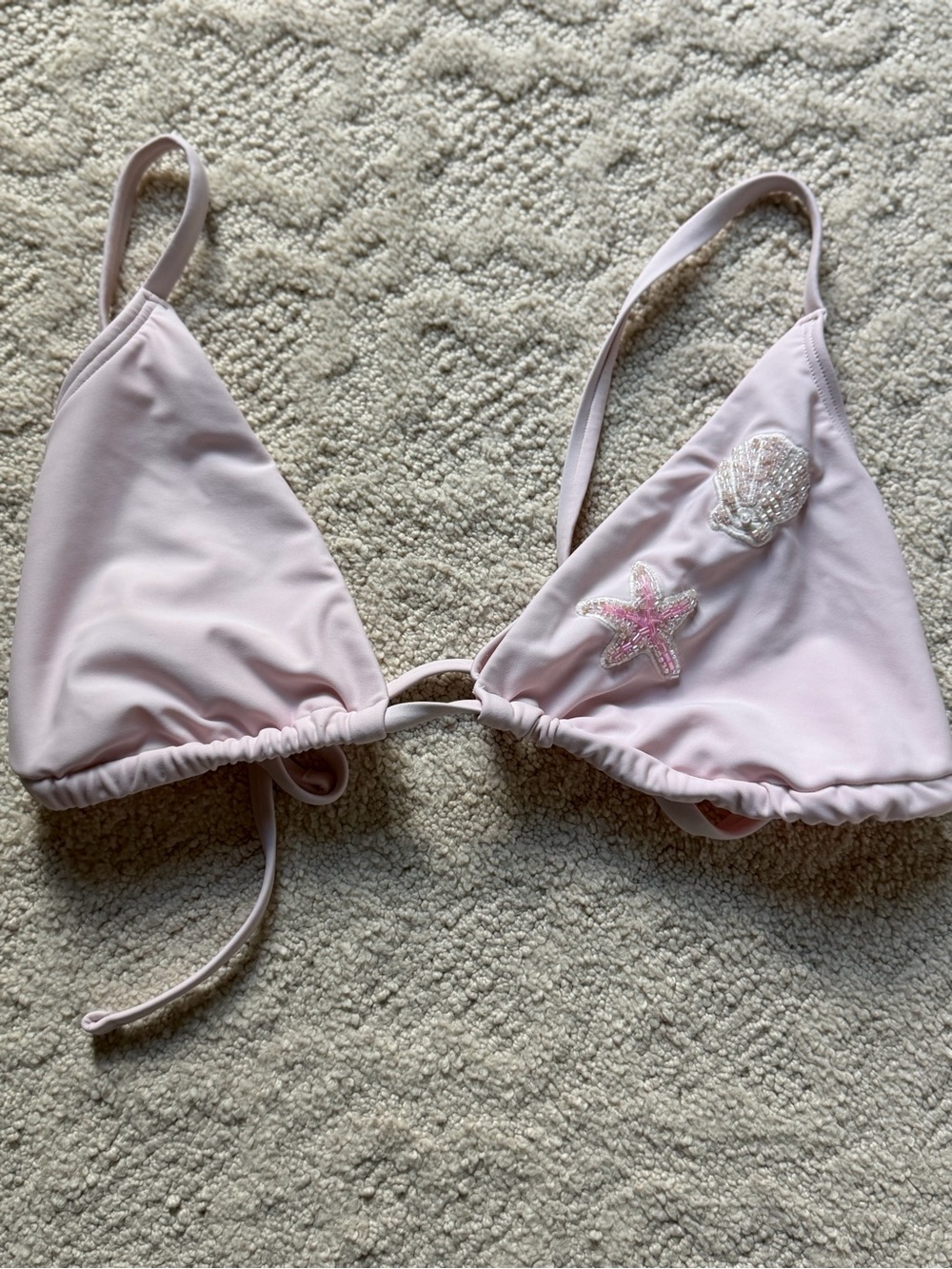 Hollister Light Pink Triangle Bikini Top with Sequin Seashells